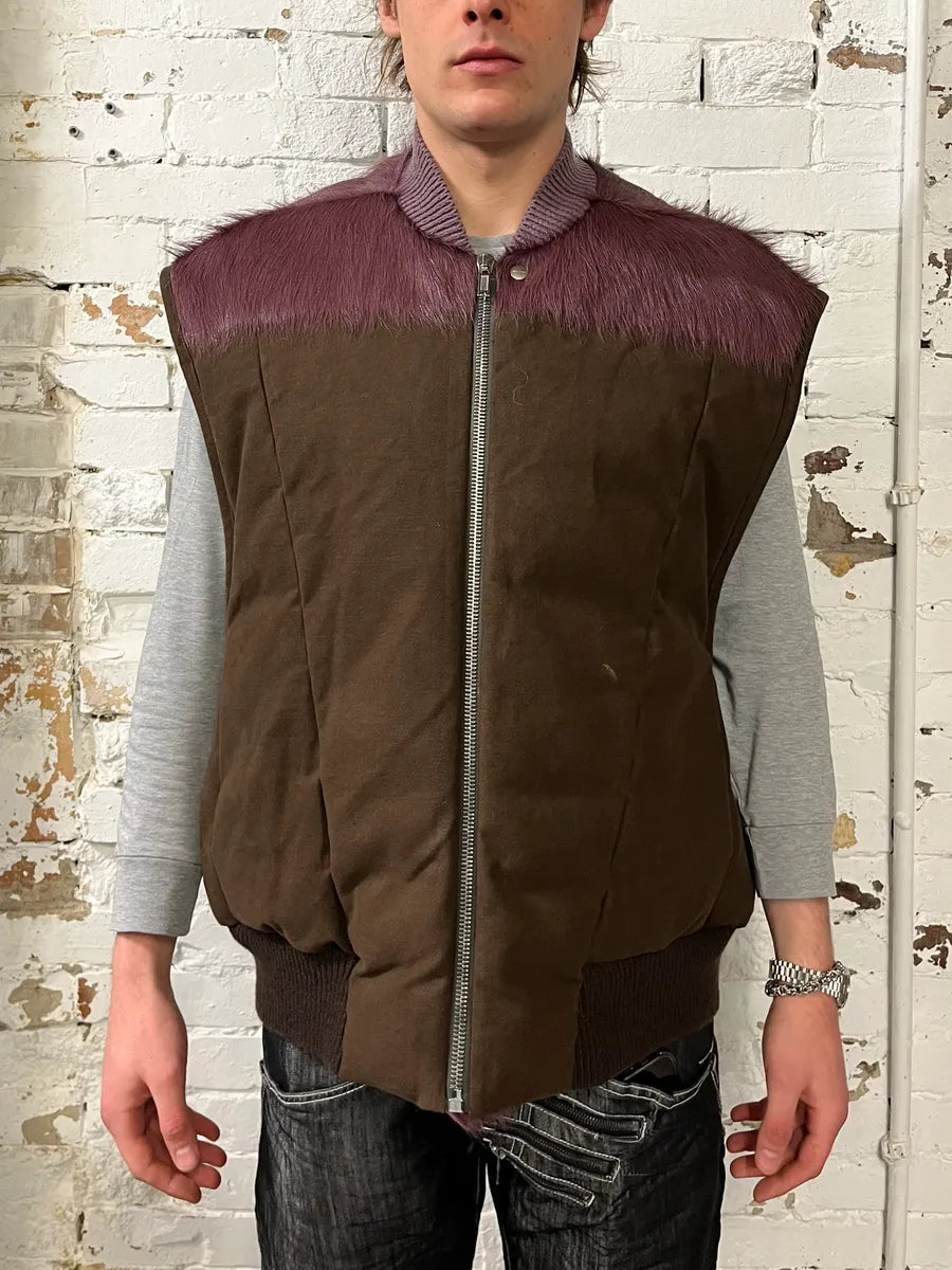 AW2023 Rick Owens Brown & Pony Hair Vest Jacket FqrwJAG 1