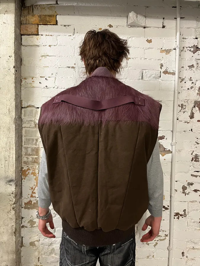 AW2023 Rick Owens Brown & Pony Hair Vest Jacket FqrwJAG 2