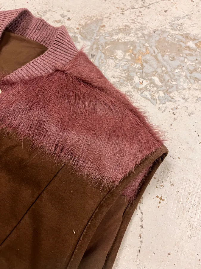 AW2023 Rick Owens Brown & Pony Hair Vest Jacket FqrwJAG 4