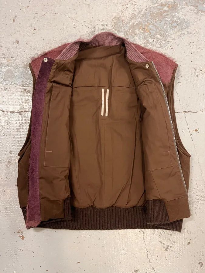 AW2023 Rick Owens Brown & Pony Hair Vest Jacket FqrwJAG 7