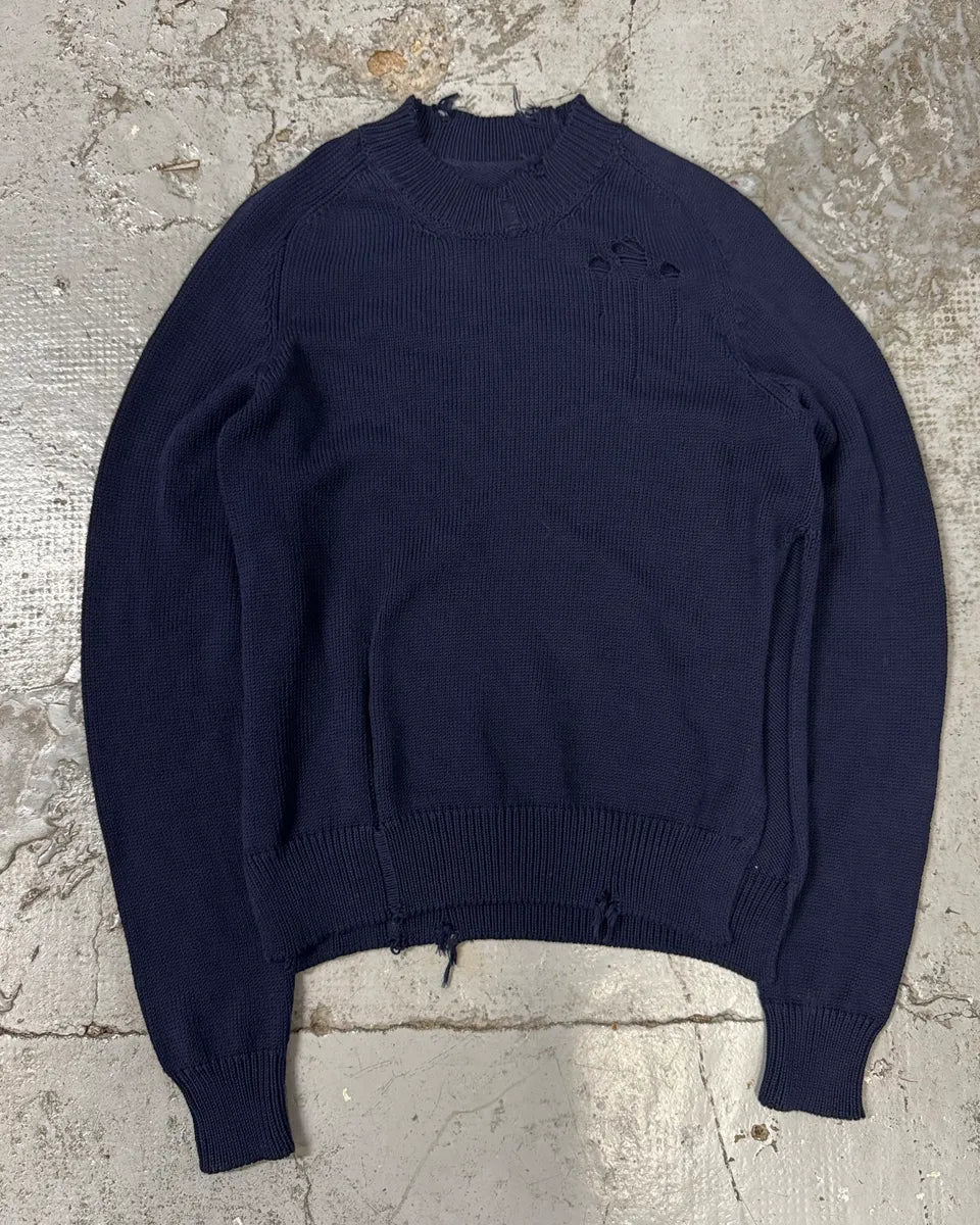 AW2024 Maison Margiela Blue Distressed Sweater naMjGPK 0