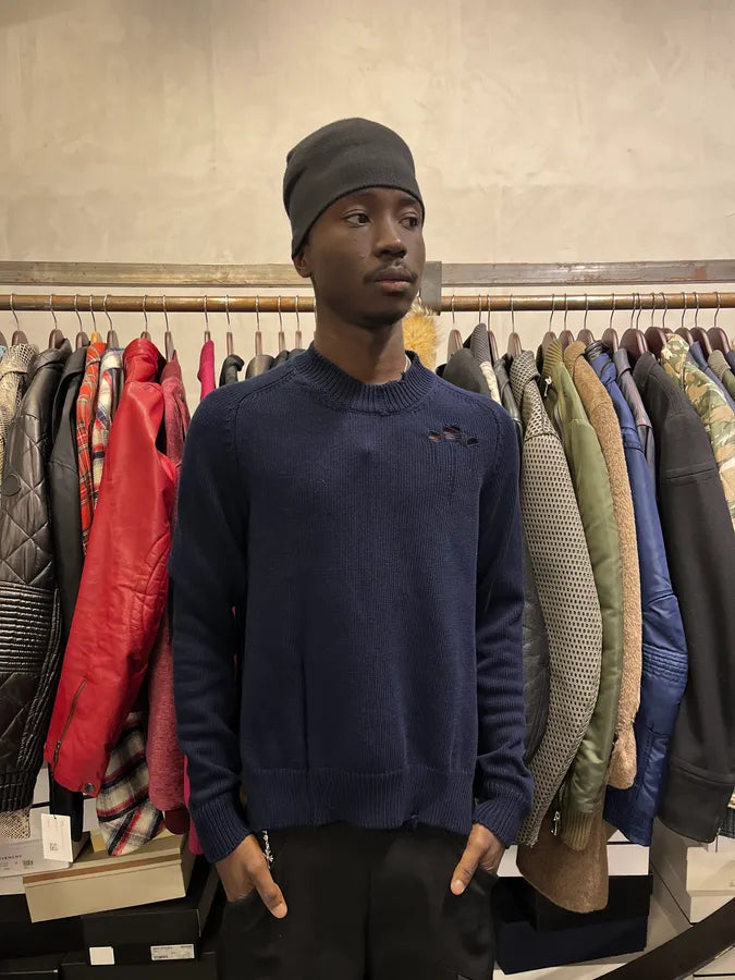 AW2024 Maison Margiela Blue Distressed Sweater naMjGPK 1