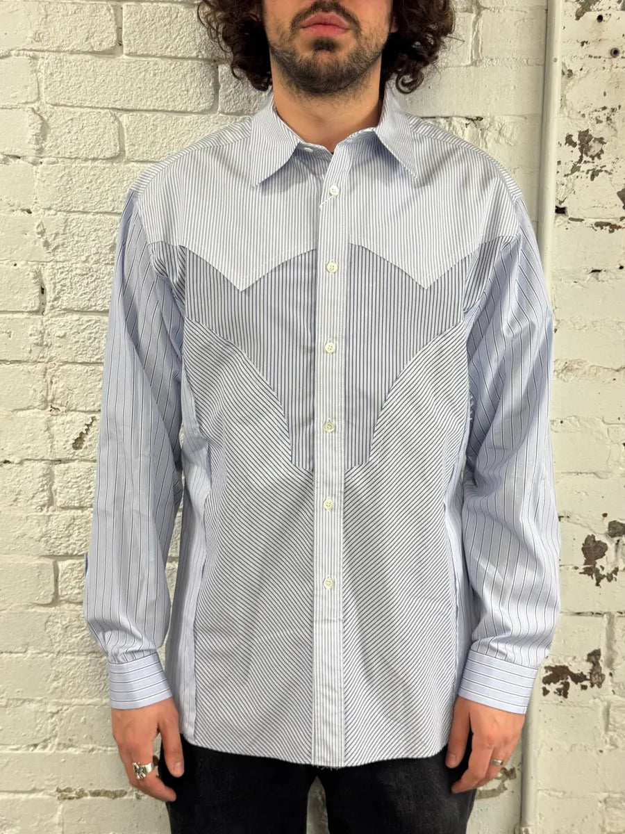 AW2024 Margiela Signature Panel Striped Classy Blue Shirt gAFYWAt 0