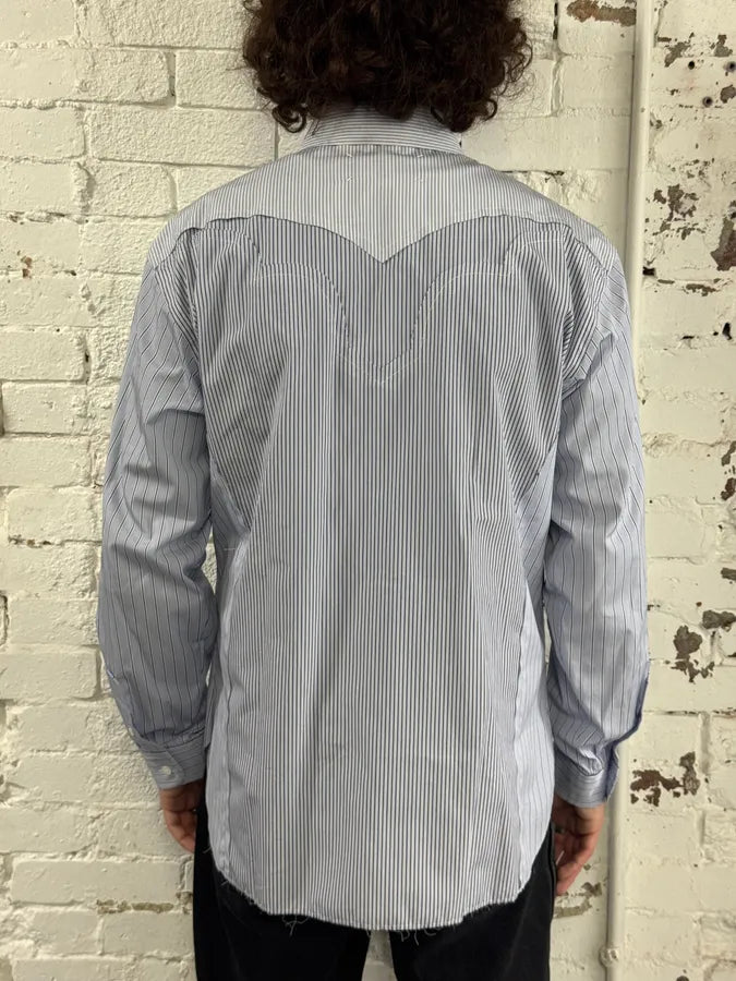 AW2024 Margiela Signature Panel Striped Classy Blue Shirt gAFYWAt 1