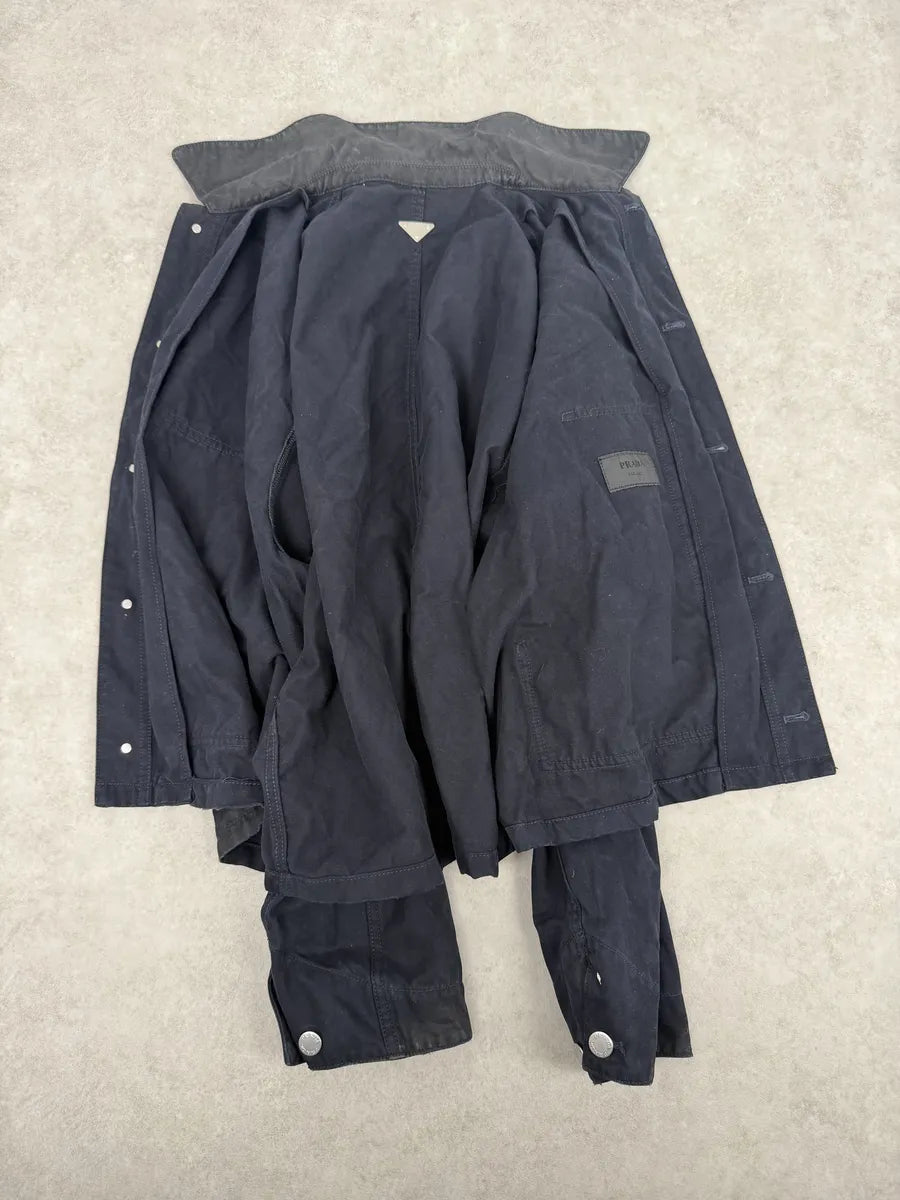 AW2024 Prada Navy Oversized Trucker Jacket VkOjfEg 5
