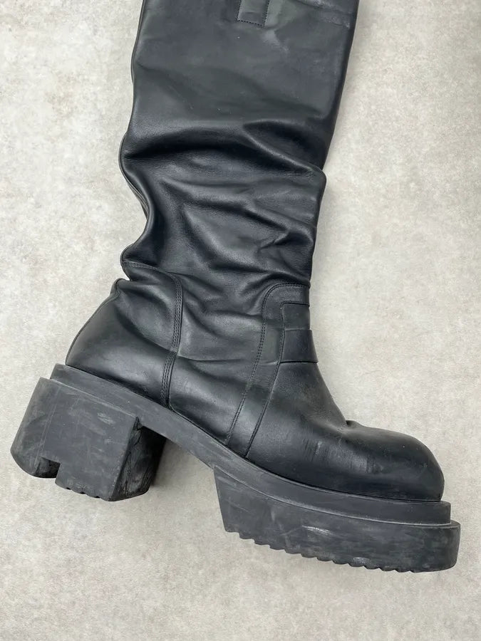 AW2024 Rick Owens Bogun Pull On Snap Black Leather Boots Wxgrzqx 4