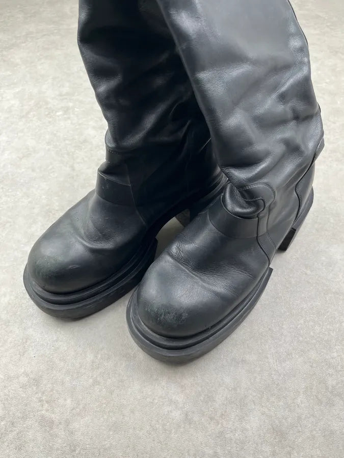 AW2024 Rick Owens Bogun Pull On Snap Black Leather Boots Wxgrzqx 3