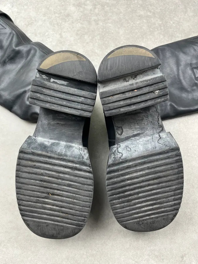 AW2024 Rick Owens Bogun Pull On Snap Black Leather Boots Wxgrzqx 6