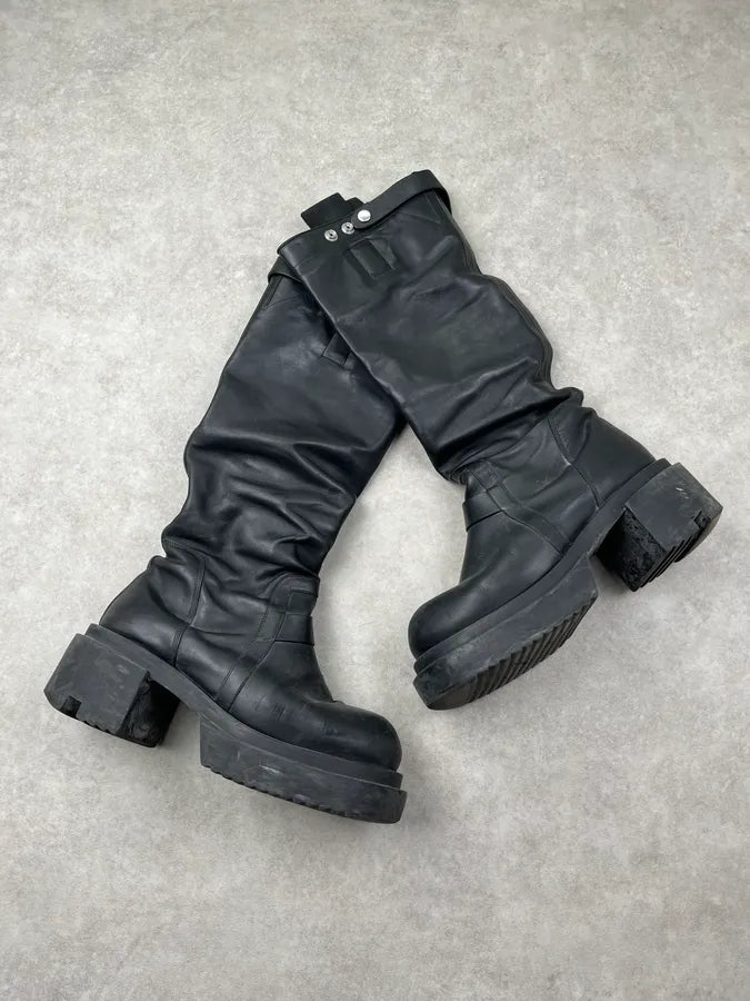 AW2024 Rick Owens Bogun Pull On Snap Black Leather Boots Wxgrzqx 0