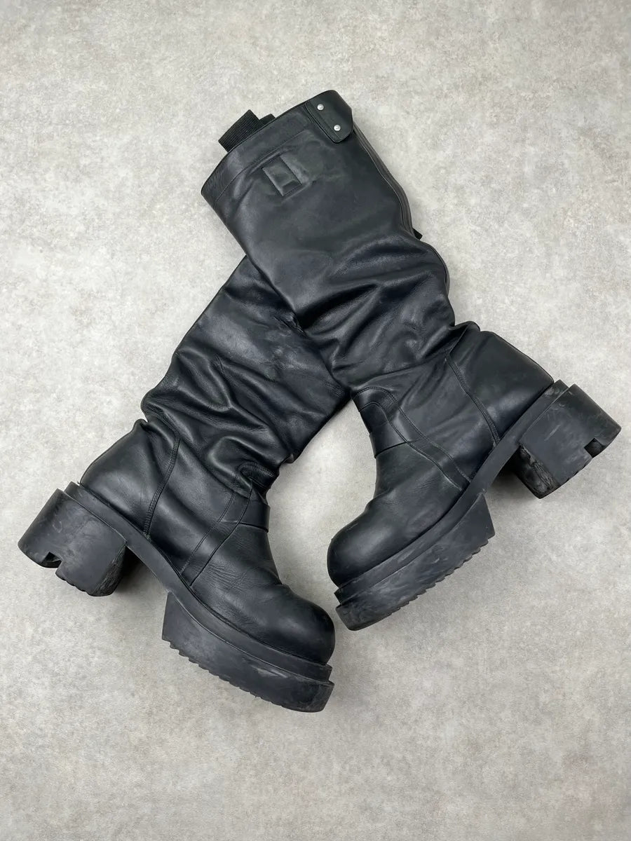 AW2024 Rick Owens Bogun Pull On Snap Black Leather Boots Wxgrzqx 1