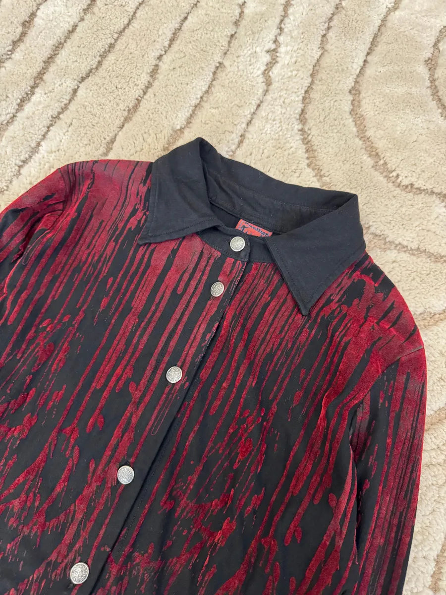 AW98 ジャンポール・ゴルチエ ブラッドドリップベルベットシャツ(XS AW98 ジャンポール・ゴルチエ ブラッドドリップベルベットシャツ(XS