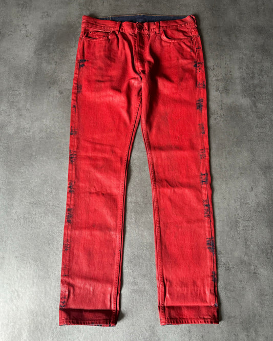 2004 Maison Margiela x H&M Reissue Red Rockstar Painted Jeans (M) - 1