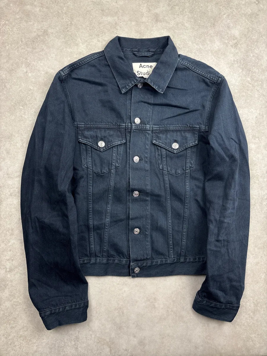 SS2016 Acne Studios Black Denim Trucker Button Front Denim Jacket aykeisGz 0
