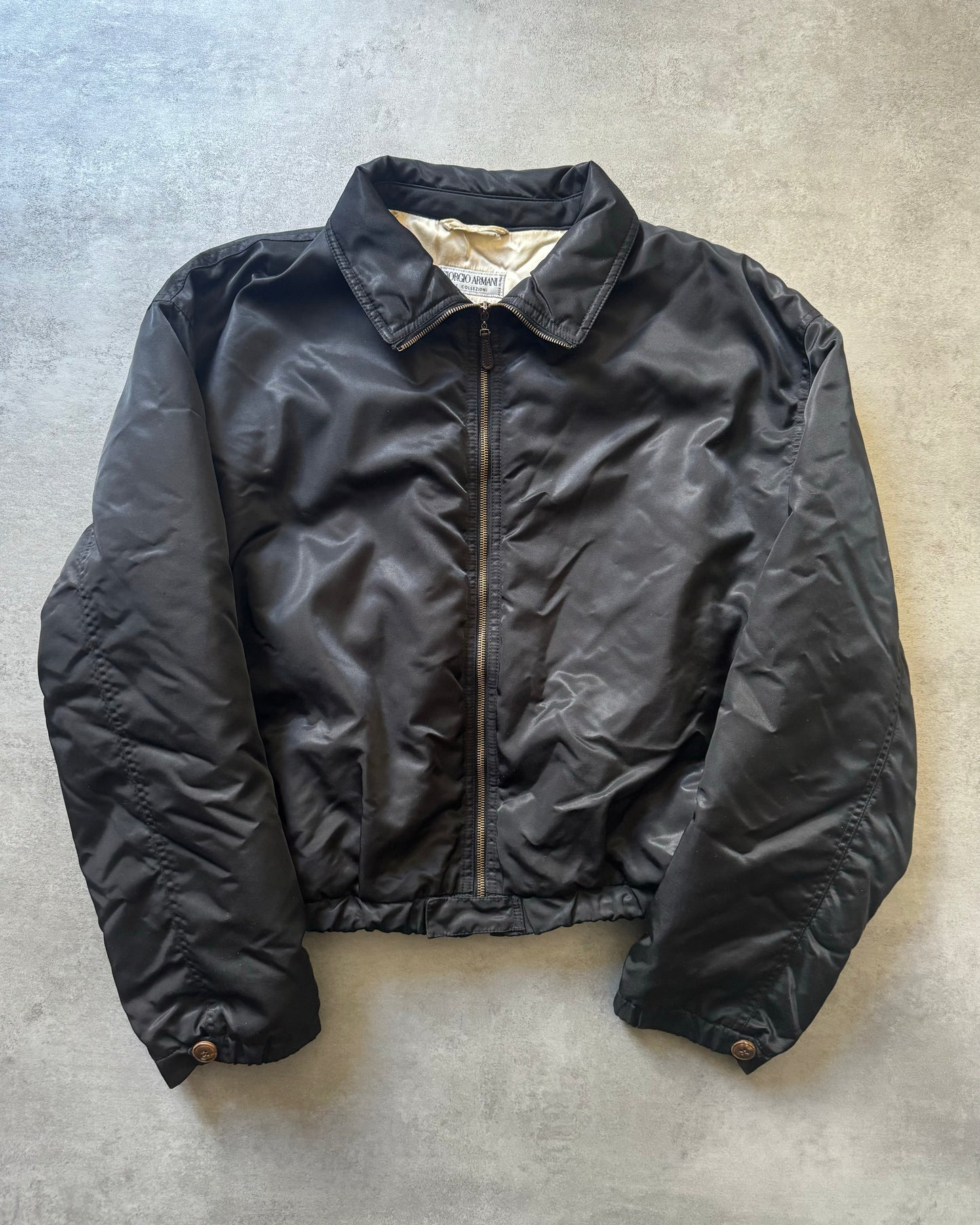 1980s Giorgio Armani Black Bomber Jacket M Dolce Vita Hub