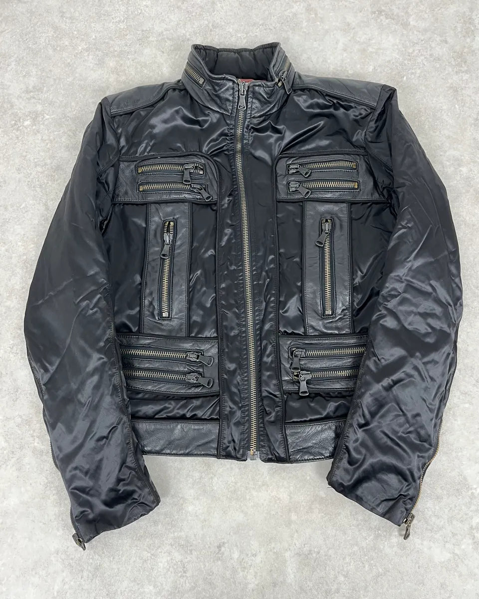 AW2007 Dolce & Gabbana Black Hybrid Nylon Leather Jacket MsADgmT 0