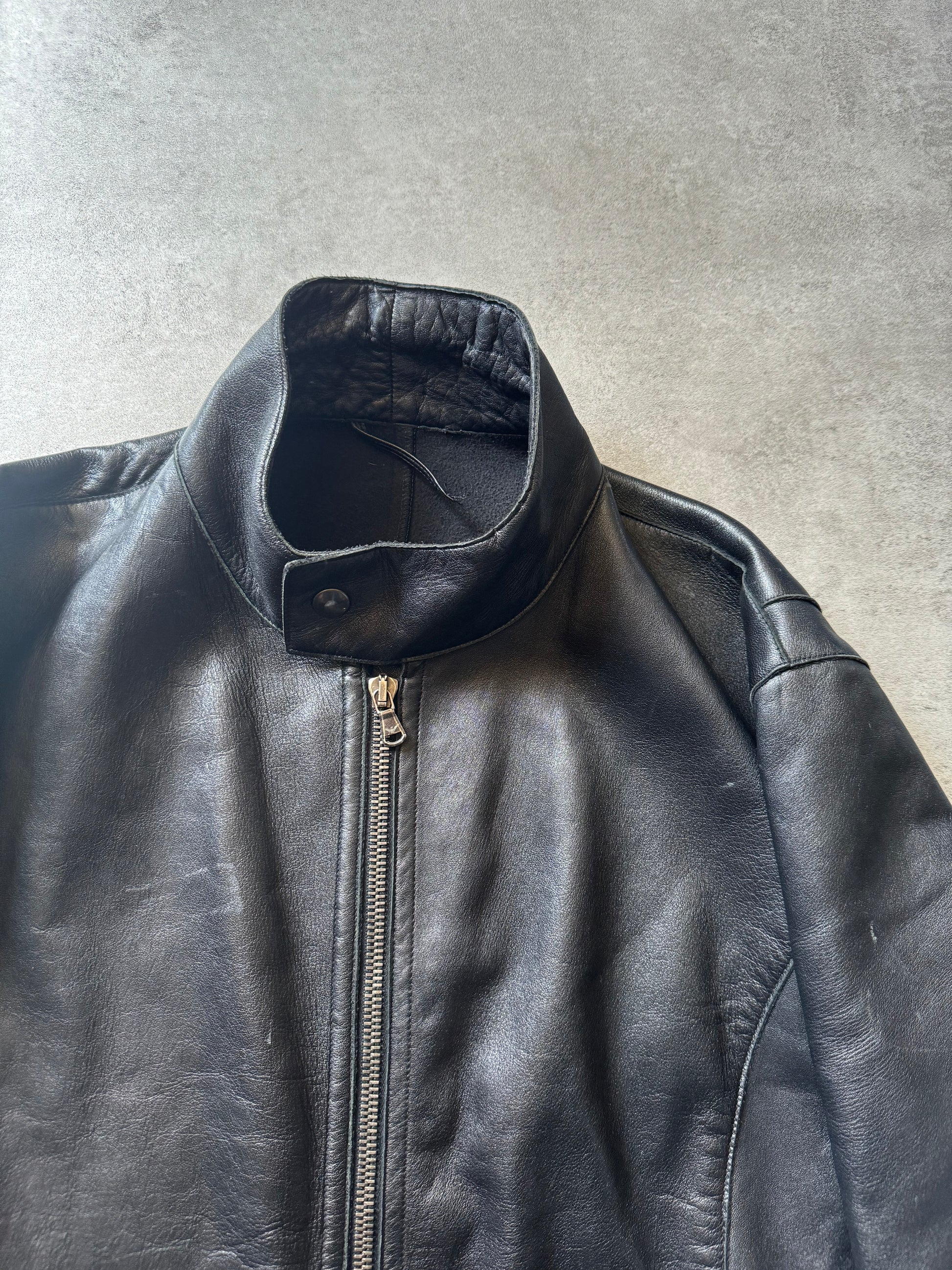 AW1998 Emporio Armani Black Dark Samurai Lamb Leather Jacket (XL) - 8