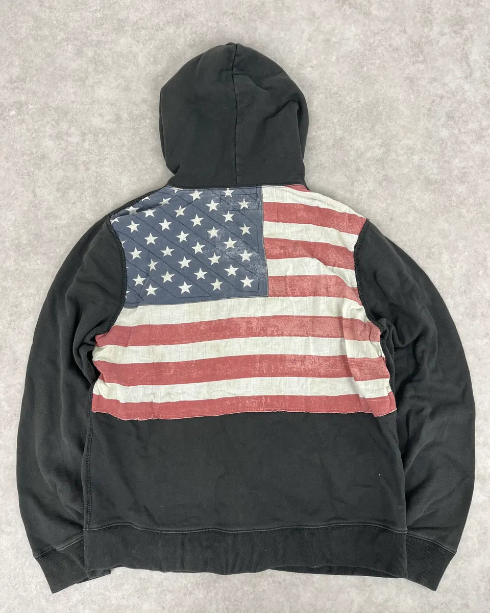 Ralph Lauren Denim & Supply Back USA Flag Grey Zip-Up Hoodie XQaLlRk 0
