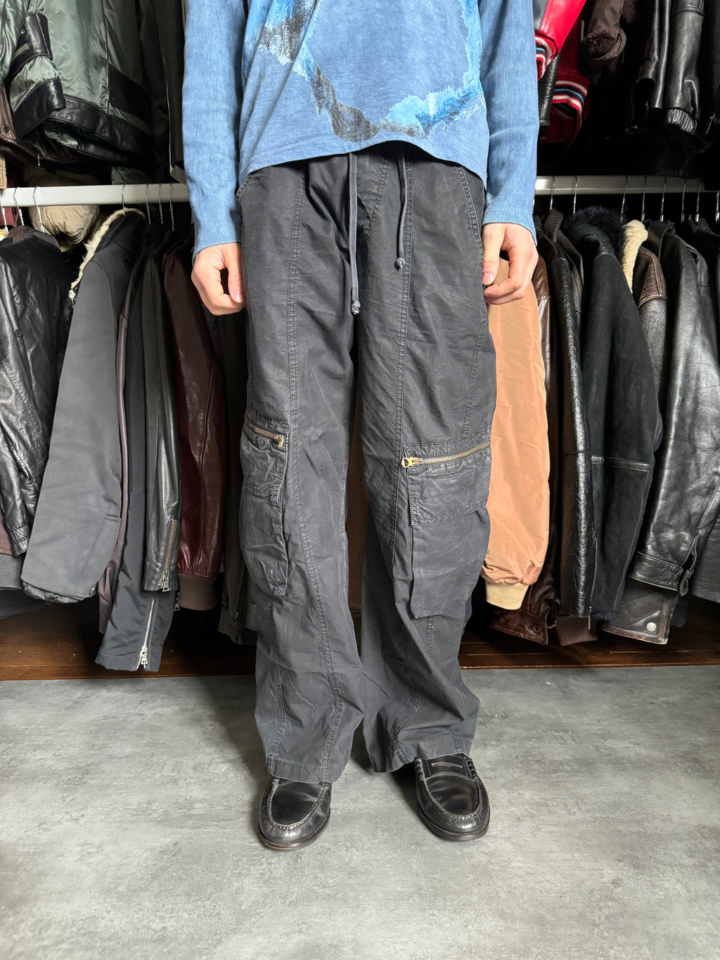 2000s Armani Wide Black Cargo Pants  (M) - 3