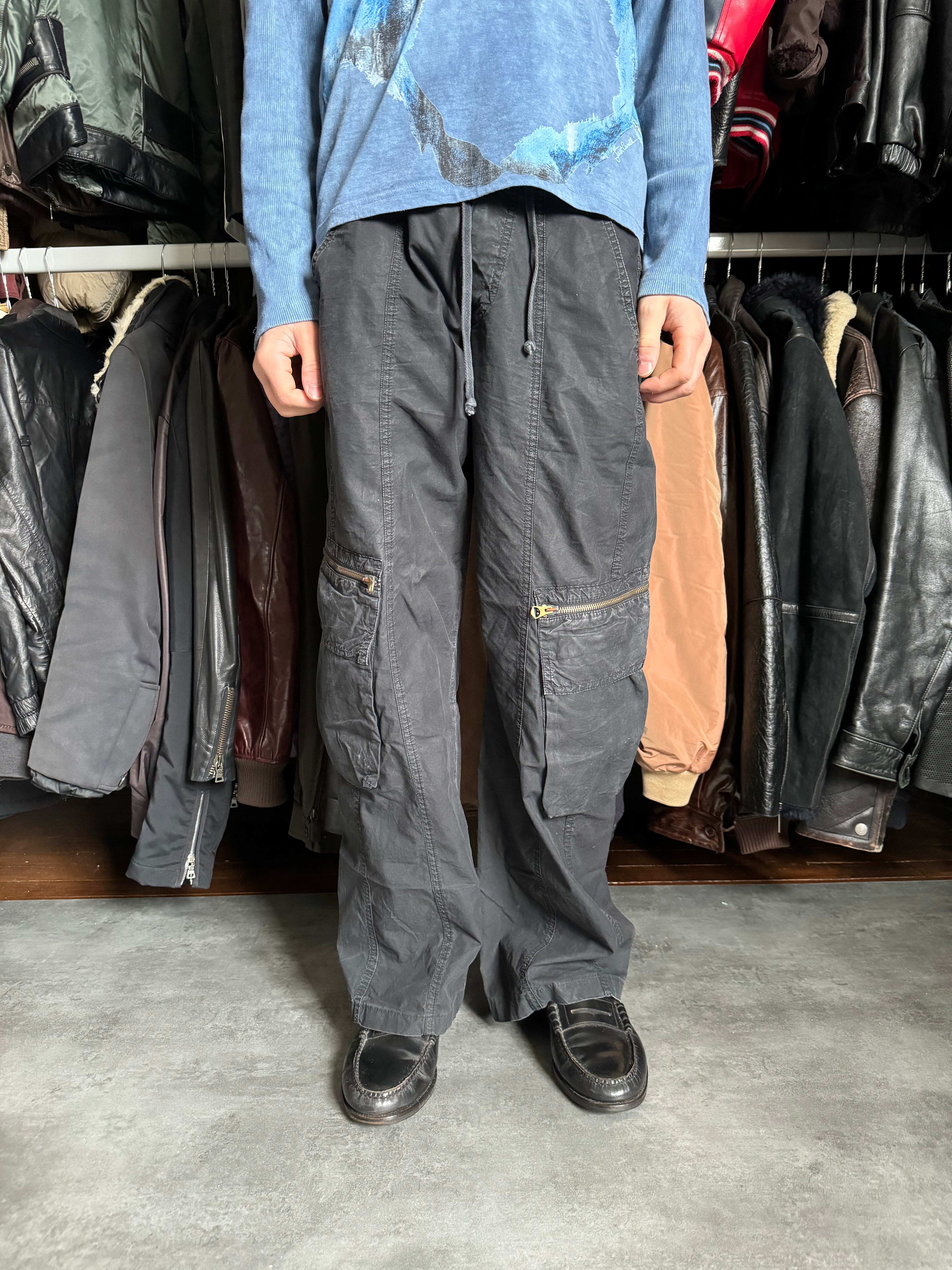 2000s Armani Wide Black Cargo Pants  (M) - 3