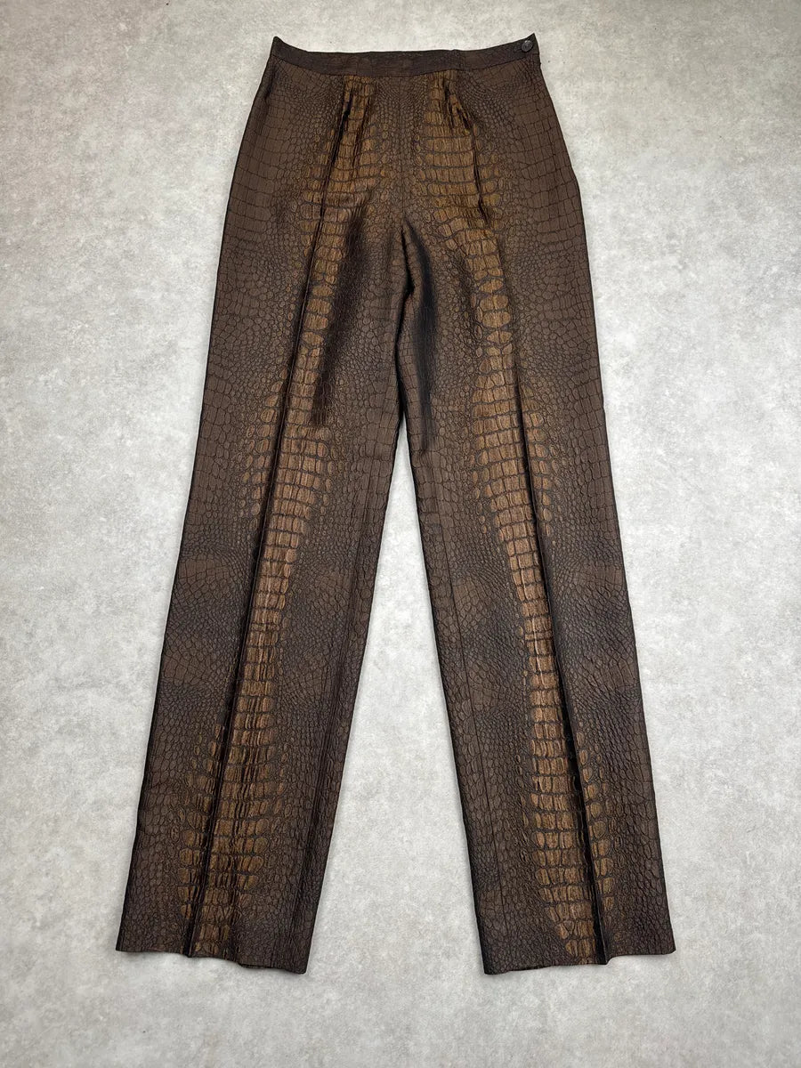 2000s Jean Paul Gaultier Bronze Metallica Crocodile High Waist Pants bAUcIepD 4