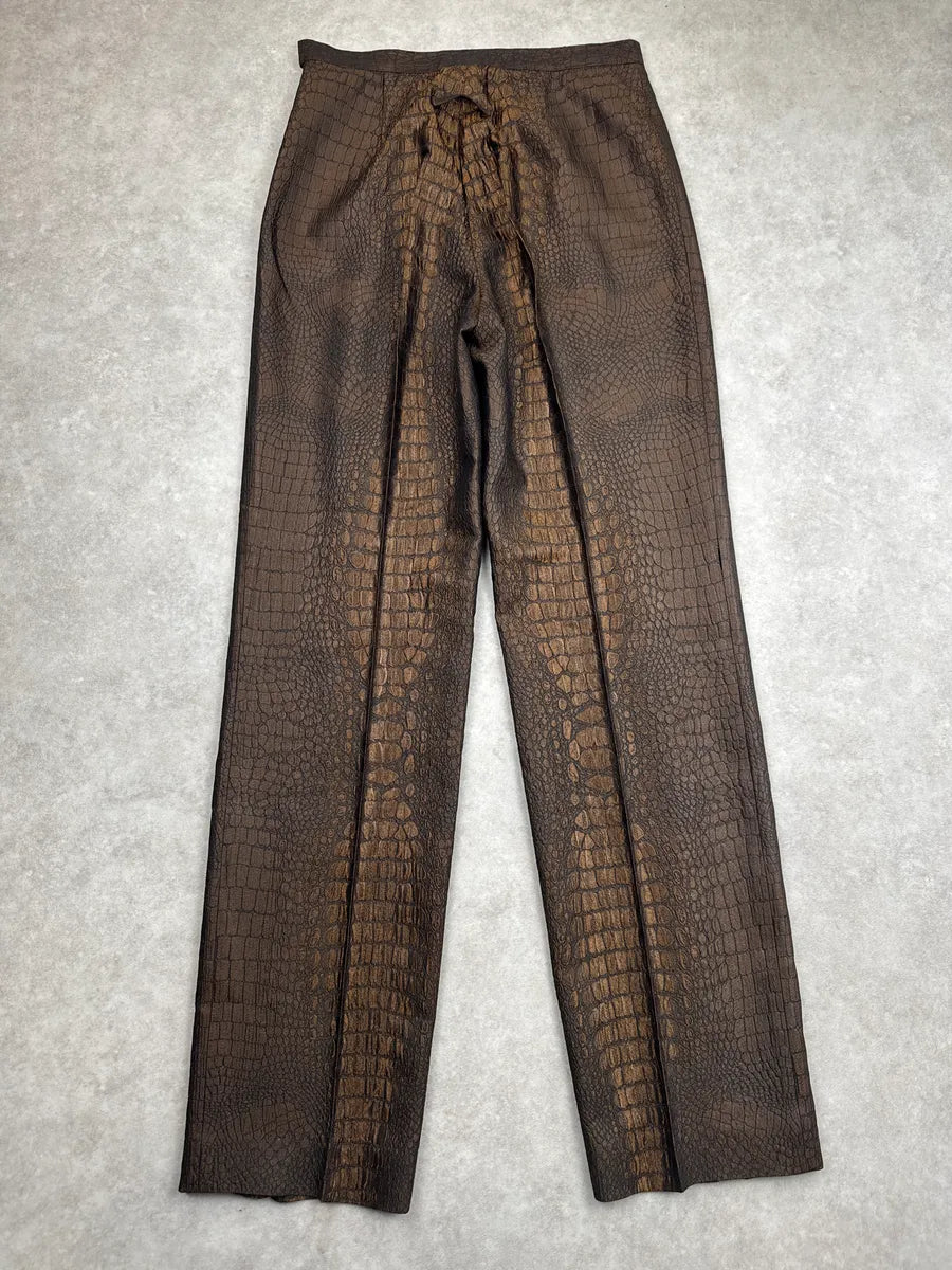2000s Jean Paul Gaultier Bronze Metallica Crocodile High Waist Pants bAUcIepD 6