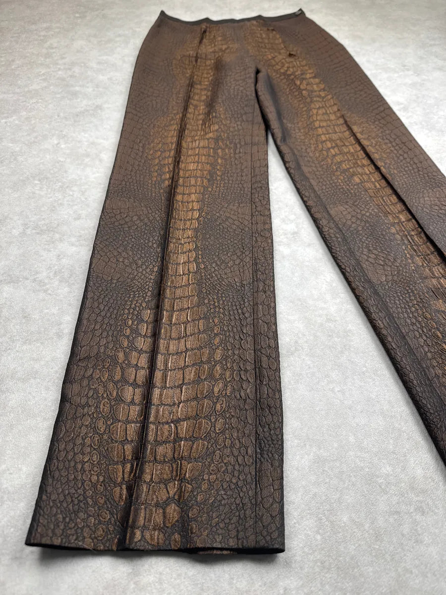 2000s Jean Paul Gaultier Bronze Metallica Crocodile High Waist Pants bAUcIepD 7
