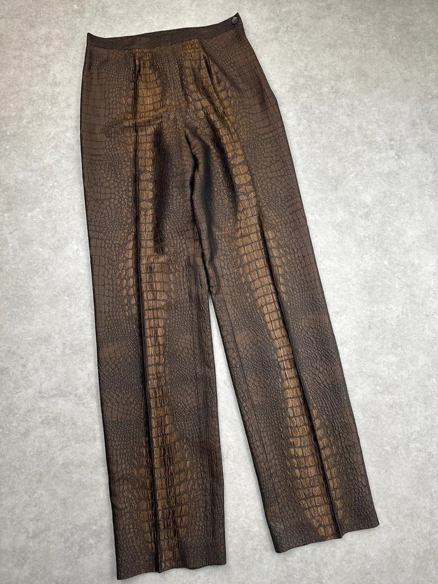 2000s Jean Paul Gaultier Bronze Metallica Crocodile High Waist Pants bAUcIepD 5