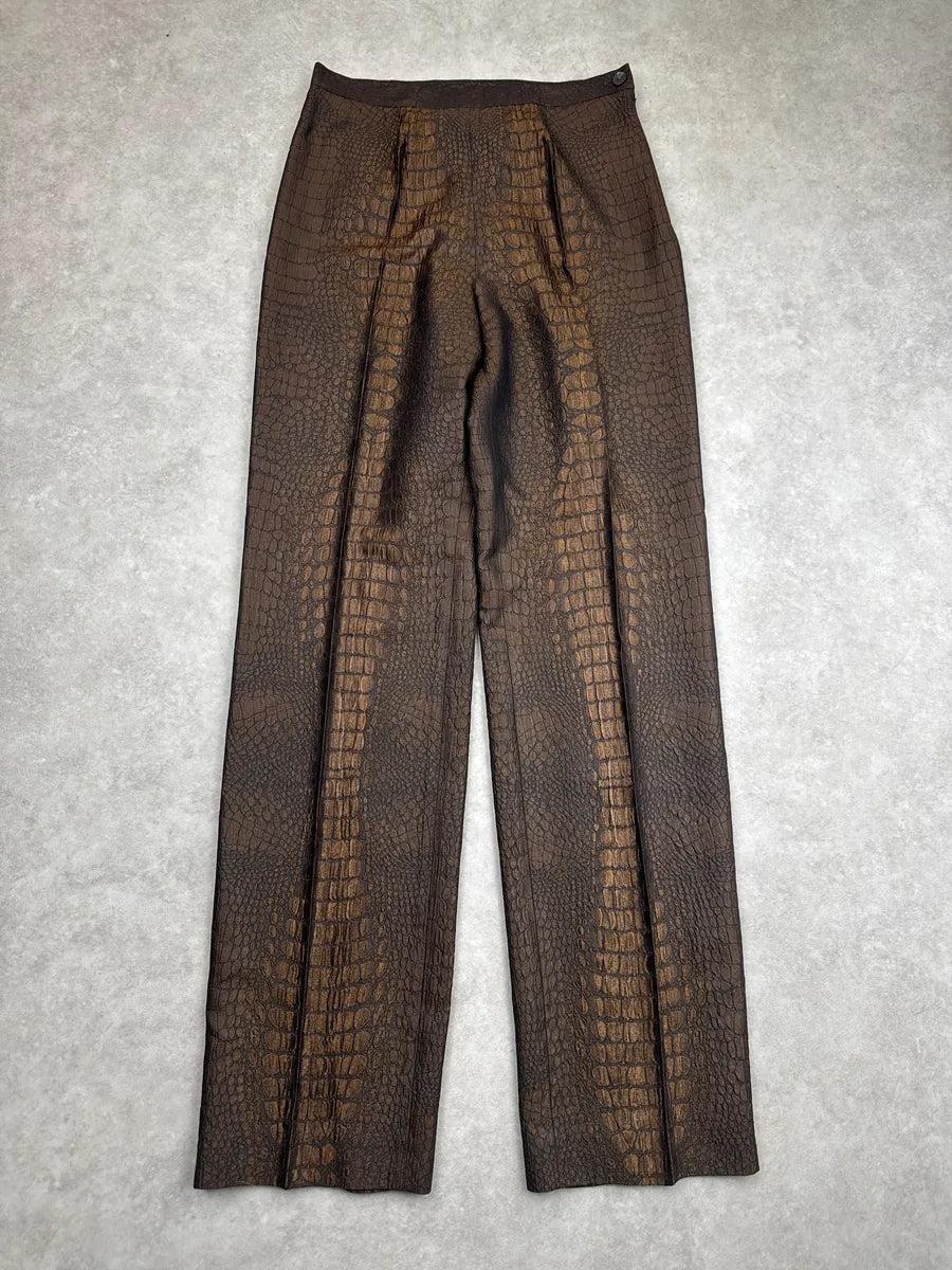 2000s Jean Paul Gaultier Bronze Metallica Crocodile High Waist Pants bAUcIepD 3