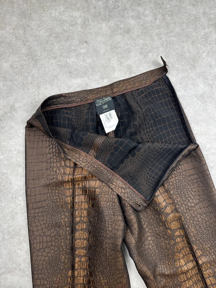 2000s Jean Paul Gaultier Bronze Metallica Crocodile High Waist Pants bAUcIepD 13