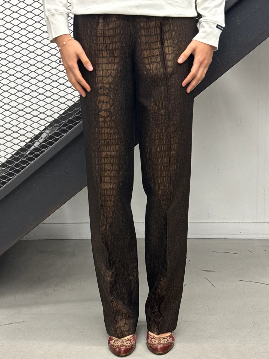 2000s Jean Paul Gaultier Bronze Metallica Crocodile High Waist Pants bAUcIepD 0