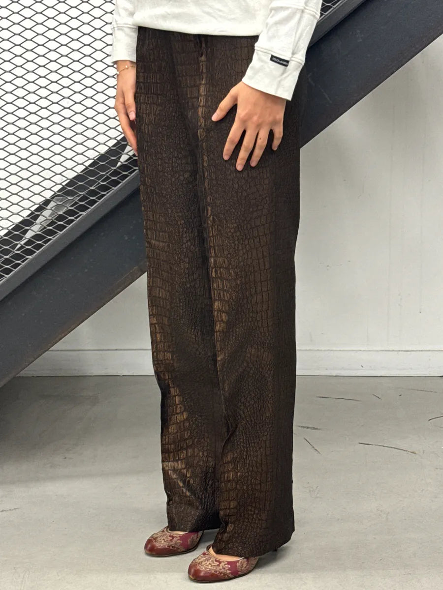 2000s Jean Paul Gaultier Bronze Metallica Crocodile High Waist Pants bAUcIepD 1