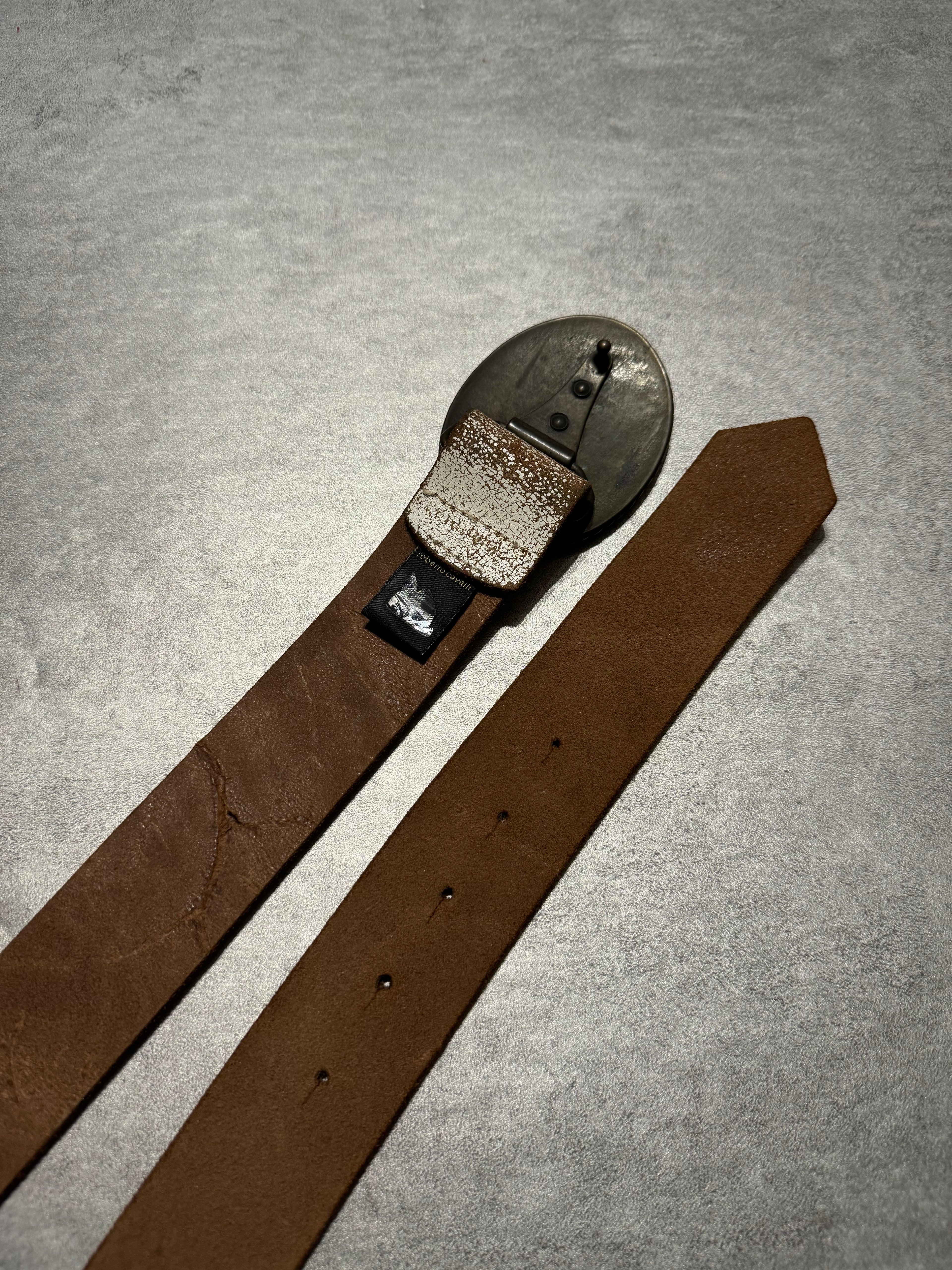 2000s Cavalli White Cracked Leather Artisanal Belt (OS) - 5