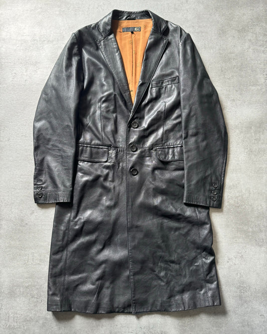 AW2005 Cavalli Black Leather Trench Matrix Jacket (L) - 1