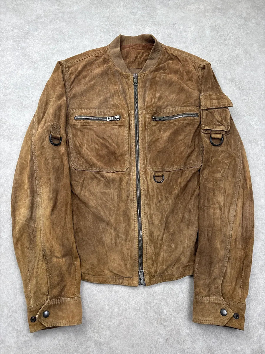 2000s Prada Brown Utility Pocket Hybrid Bomber Suede Leather Jacket bFhgonnB 0