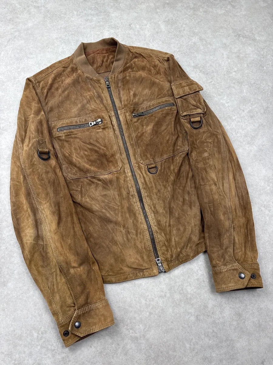 2000s Prada Brown Utility Pocket Hybrid Bomber Suede Leather Jacket bFhgonnB 3