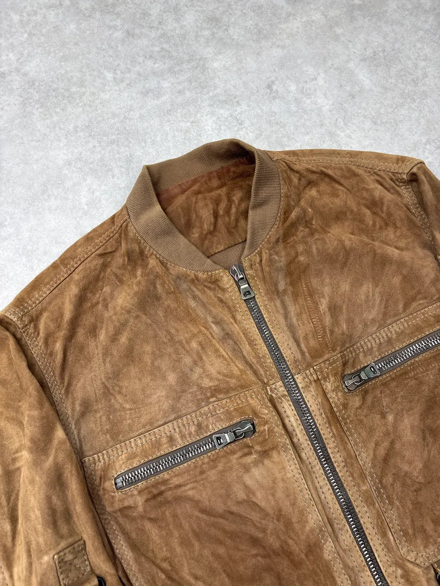 2000s Prada Brown Utility Pocket Hybrid Bomber Suede Leather Jacket bFhgonnB 4