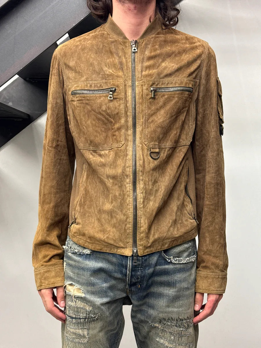 2000s Prada Brown Utility Pocket Hybrid Bomber Suede Leather Jacket bFhgonnB 1