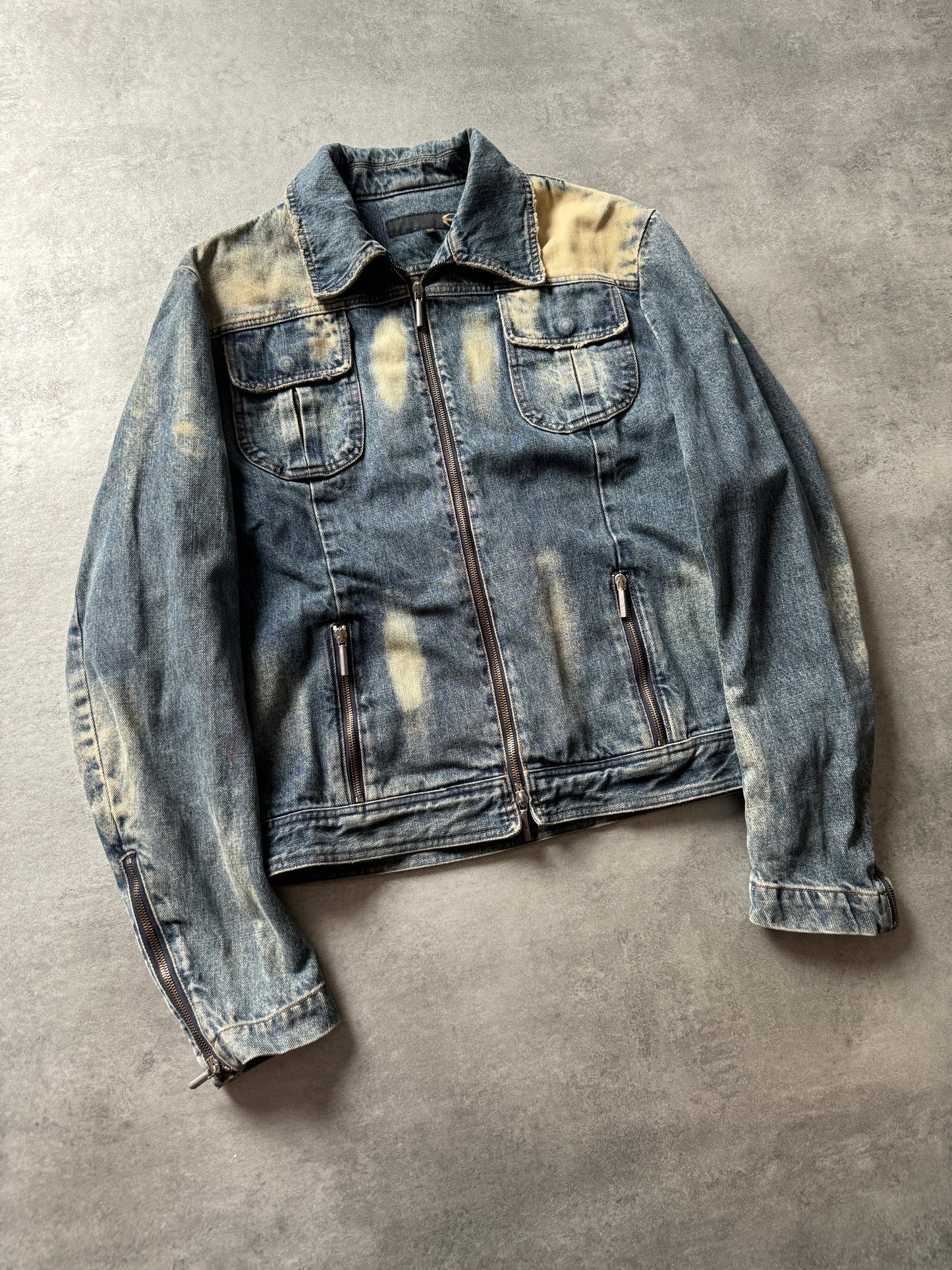 2000s Cavalli Fighter Denim Faded Jacket (L) - 7