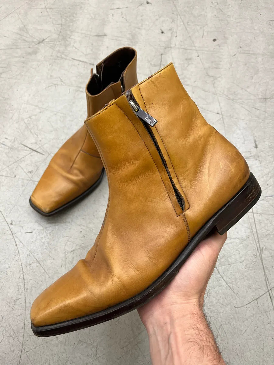 2000s Yves Saint Laurent Side-Zip Camel Leather Boots bKfprybX 0