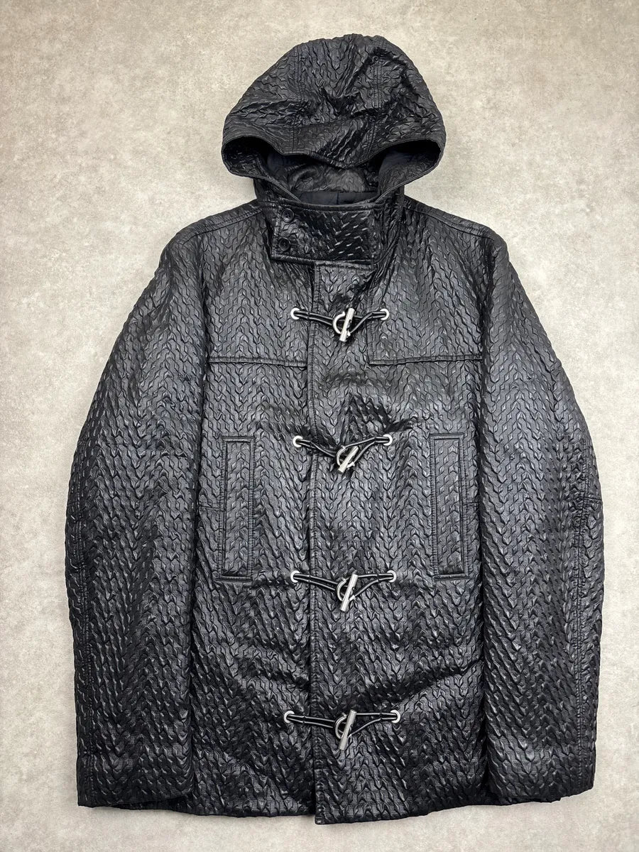 AW2014 Balenciaga Black Textured Hooded Toggle Coat bKwPvxlC 0