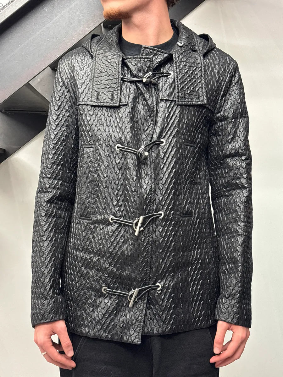 AW2014 Balenciaga Black Textured Hooded Toggle Coat bKwPvxlC 1