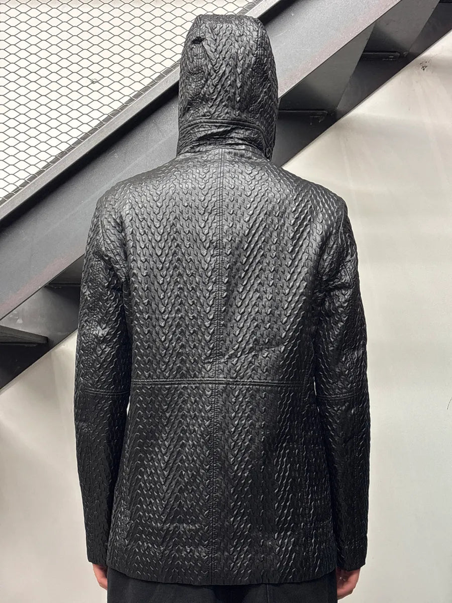 AW2014 Balenciaga Black Textured Hooded Toggle Coat bKwPvxlC 2