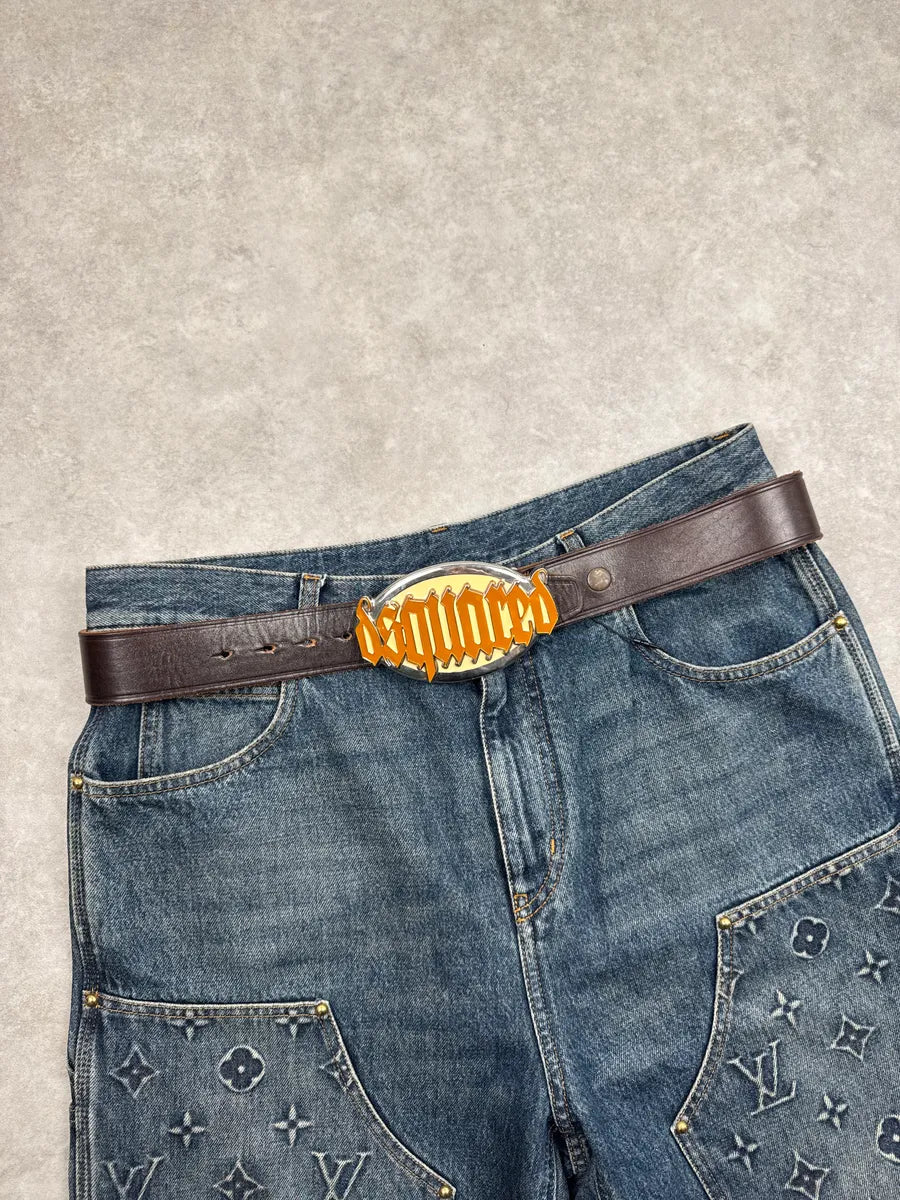 2000s Dsquared2 Dark Brown Leather Gothic Signature Belt bNlxcIJg 0