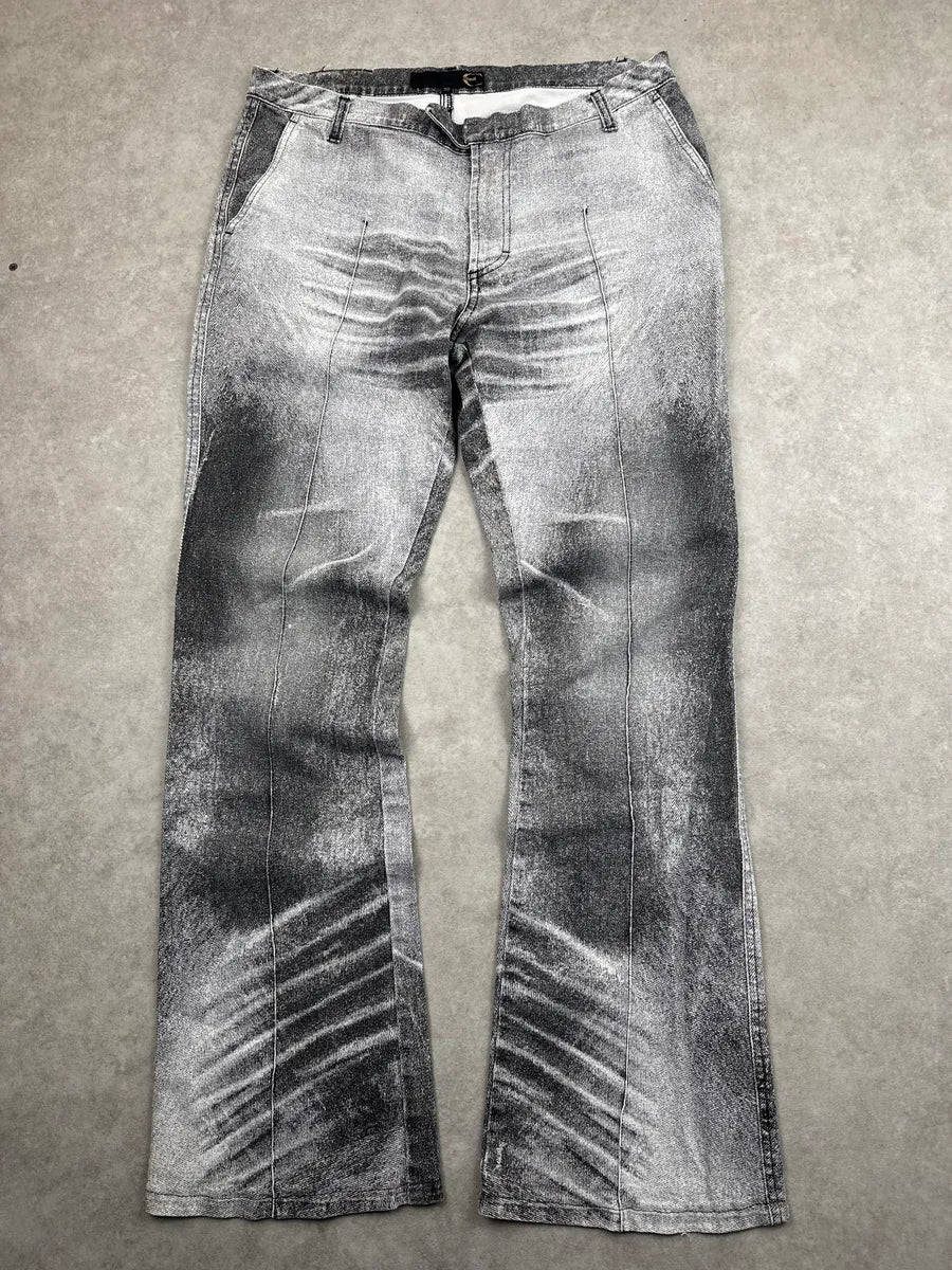 2000s Cavalli Grey White Acid Wash Bootcut Pants bOoSBUsx 0