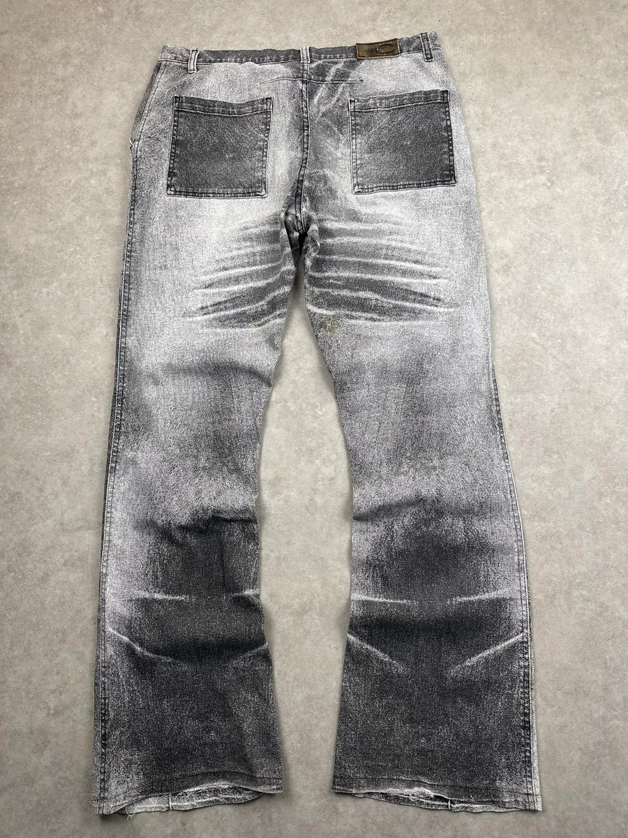 2000s Cavalli Grey White Acid Wash Bootcut Pants bOoSBUsx 4