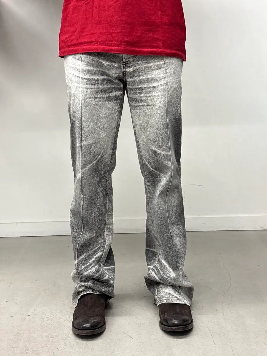 2000s Cavalli Grey White Acid Wash Bootcut Pants bOoSBUsx 1