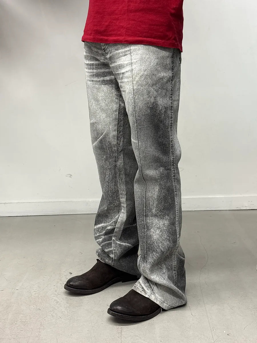 2000s Cavalli Grey White Acid Wash Bootcut Pants bOoSBUsx 2