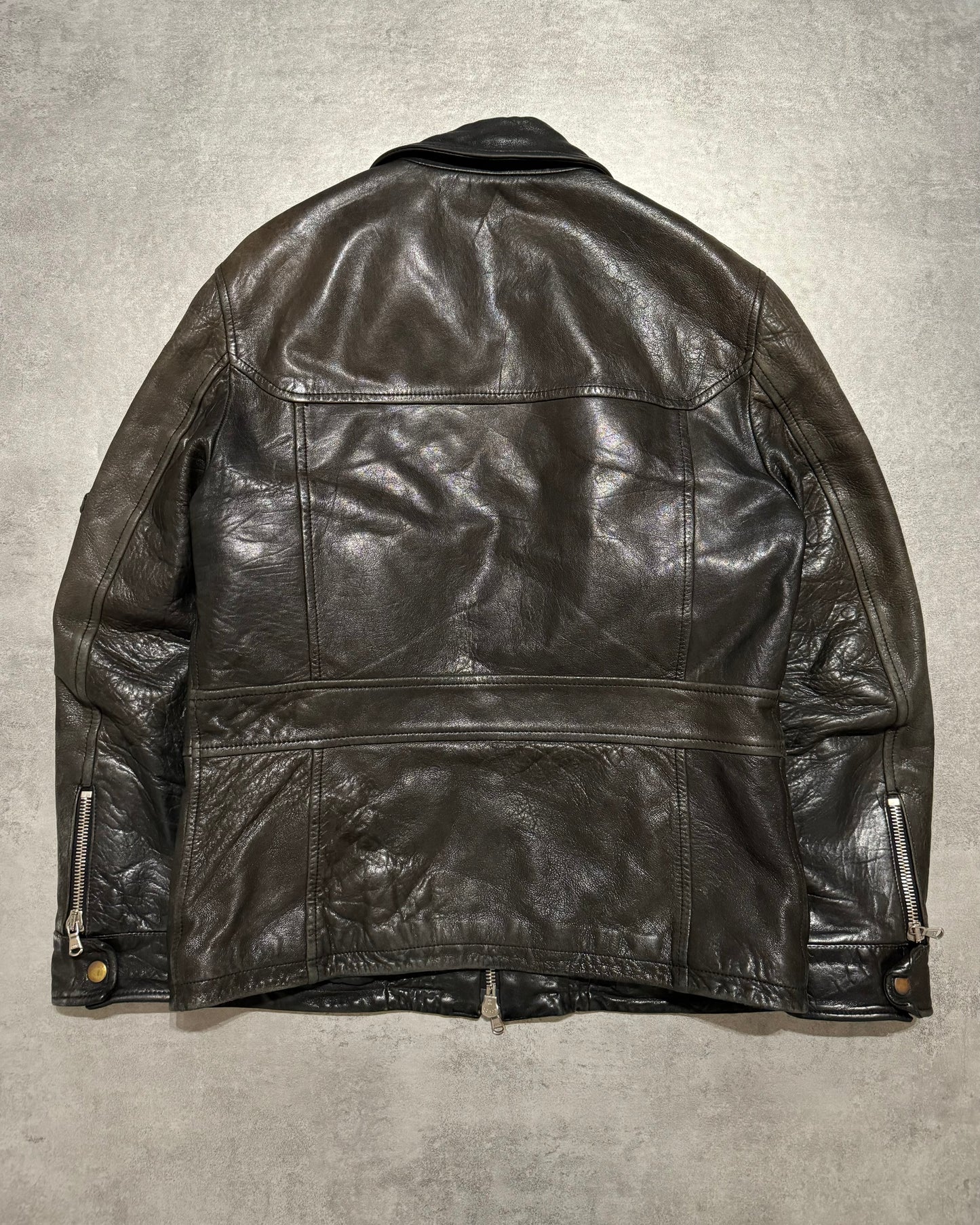 AW2002 Dolce & Gabbana Multi Pockets Black & Brown Faded Leather Jacket (M) - 3