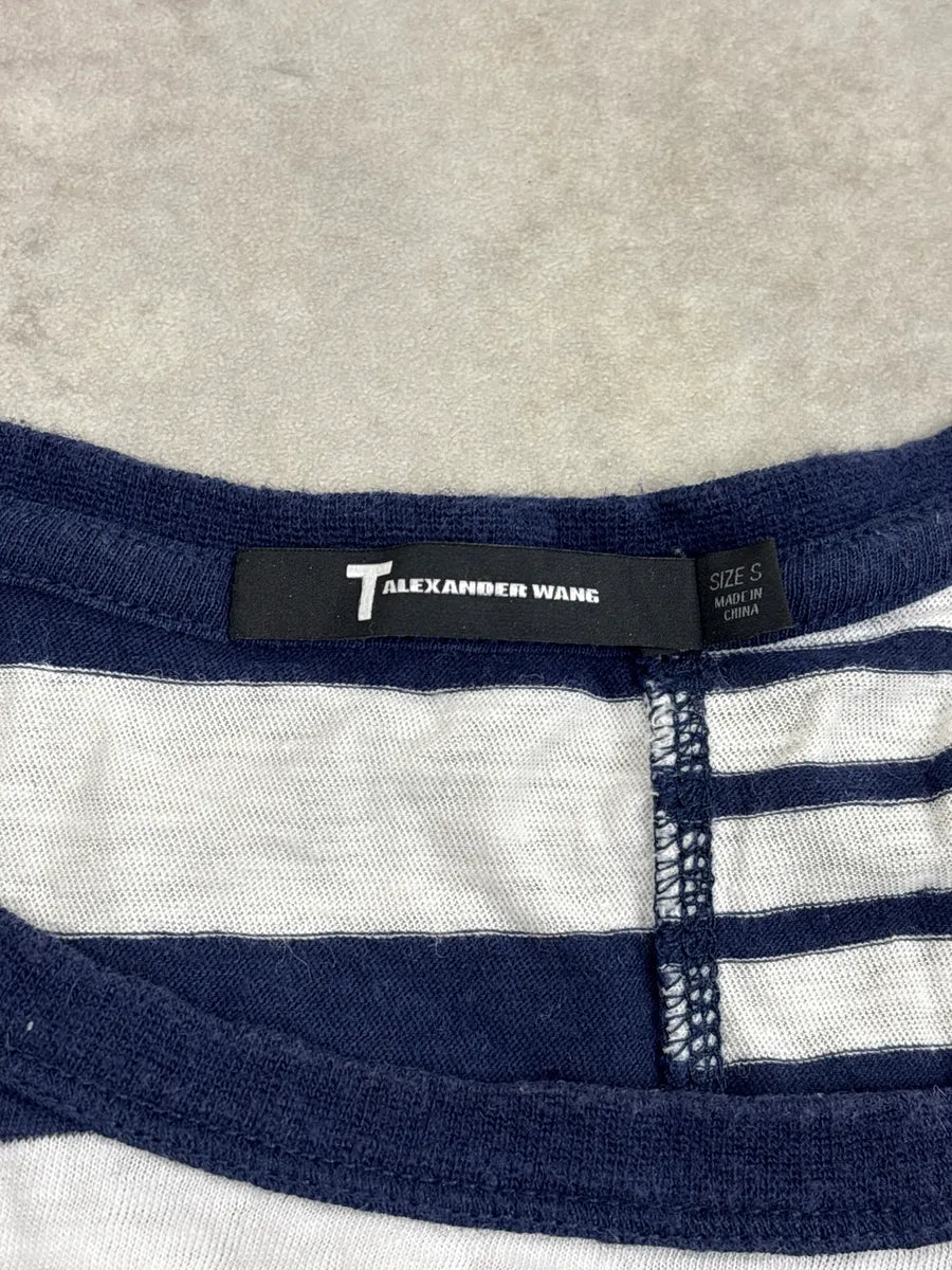 Alexander Wang White & Navy Half Breton Stripe T-Shirt bXqjVWzF 7