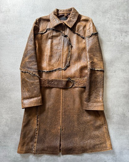 AW2005 Cavalli Asymmetrical Raw Brown Leather Trench Jacke (S) - 1